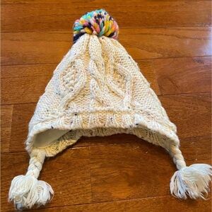 Carter's White Knit Hat with Multicolor Pom-Pom Size 12-24 month